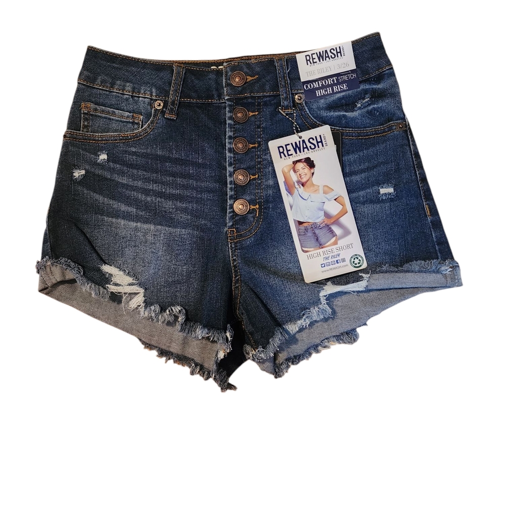 Rewash Blue Jean Shorts High-Waisted Frayed Hem